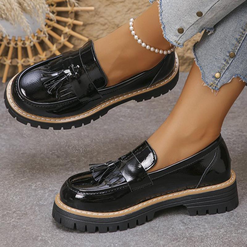 Casual Tassel Solid Loafers Shoes for Women Spring Autumn 2025 Round Toe Women's Loafers Square Heel Shoes Woman