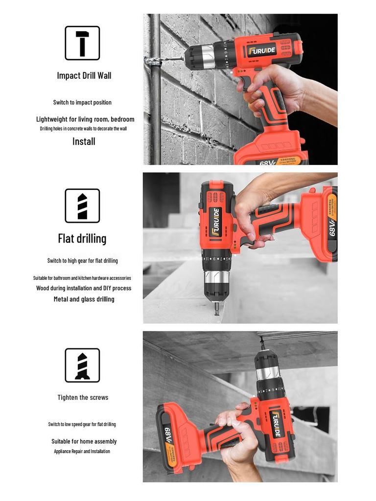 Multifunction Electric Handheld Drill & Screwdriver Set - Impact, Woodworking, Pistol Drills with Toolbox