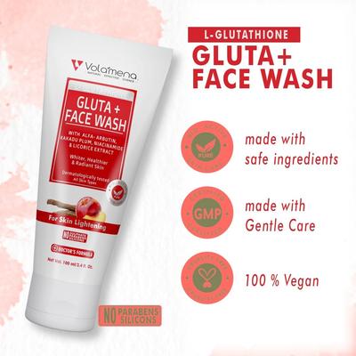 Volamena L-Glutathion Gesichtswaschgel - Aufhellende & Glow-Steigernde Formel für Männer & Frauen, 100 ml für Strahlende Haut & Tägliche Reinigung