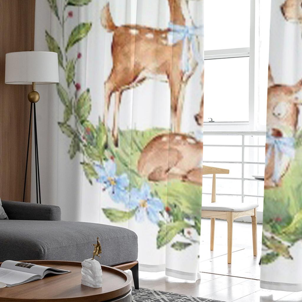 Akwarela Jeleń Rodzina Las Przezroczyste Zasłony do Salonu Przezroczyste Tiulowe Zasłony Okien Sypialnia Kuchnia Dekoracja Welon Zasłony