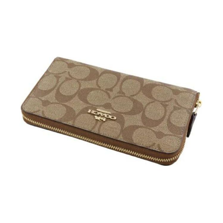 Coach Zip Around 17 Classic Monogram Coated Canvas Coin Purse ID Card Holder Wallet Women wallet Khaki 88913-IME74