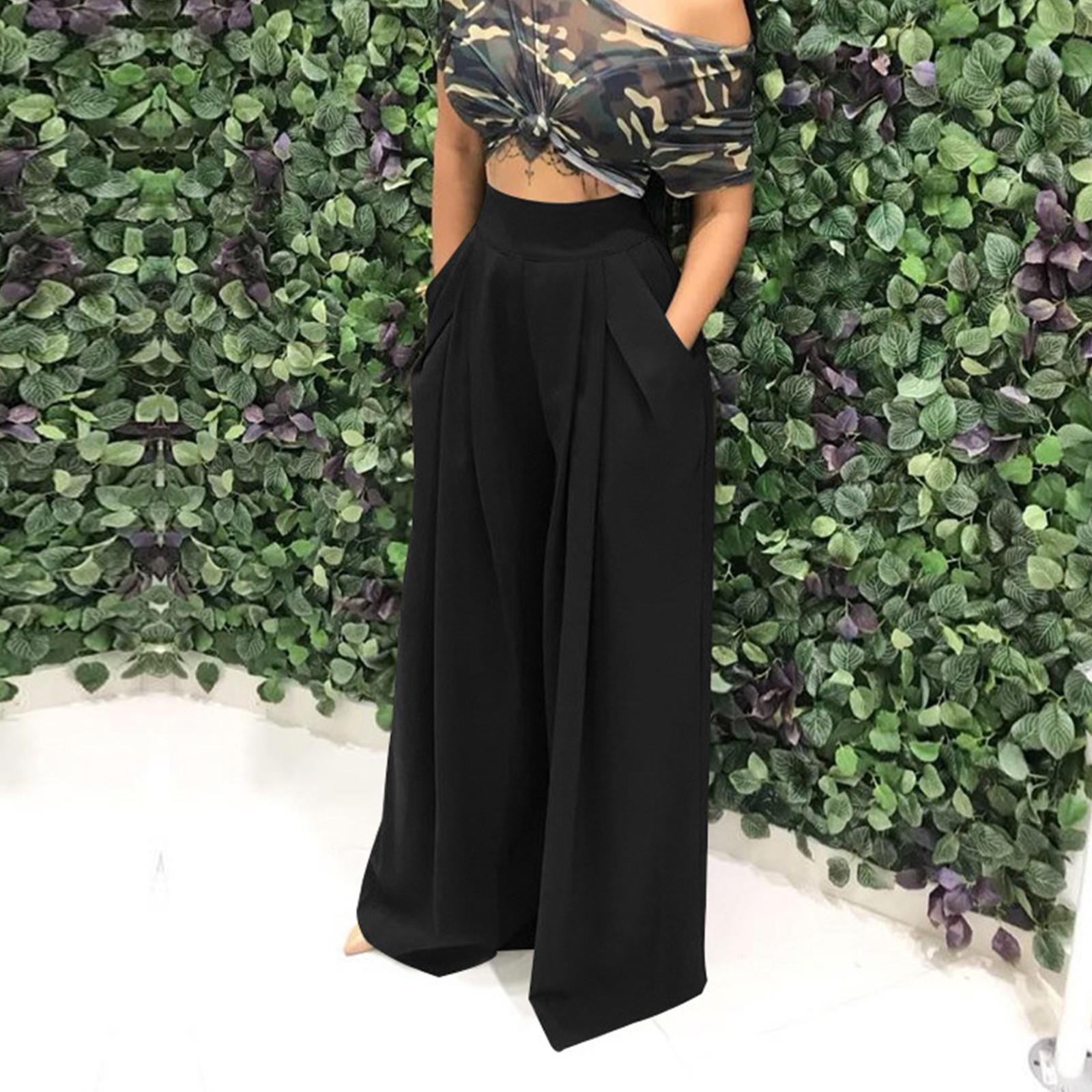 

Женские модные и персонализированные длинные повседневные брюки с широкими штанинами и динамиком L чёрный