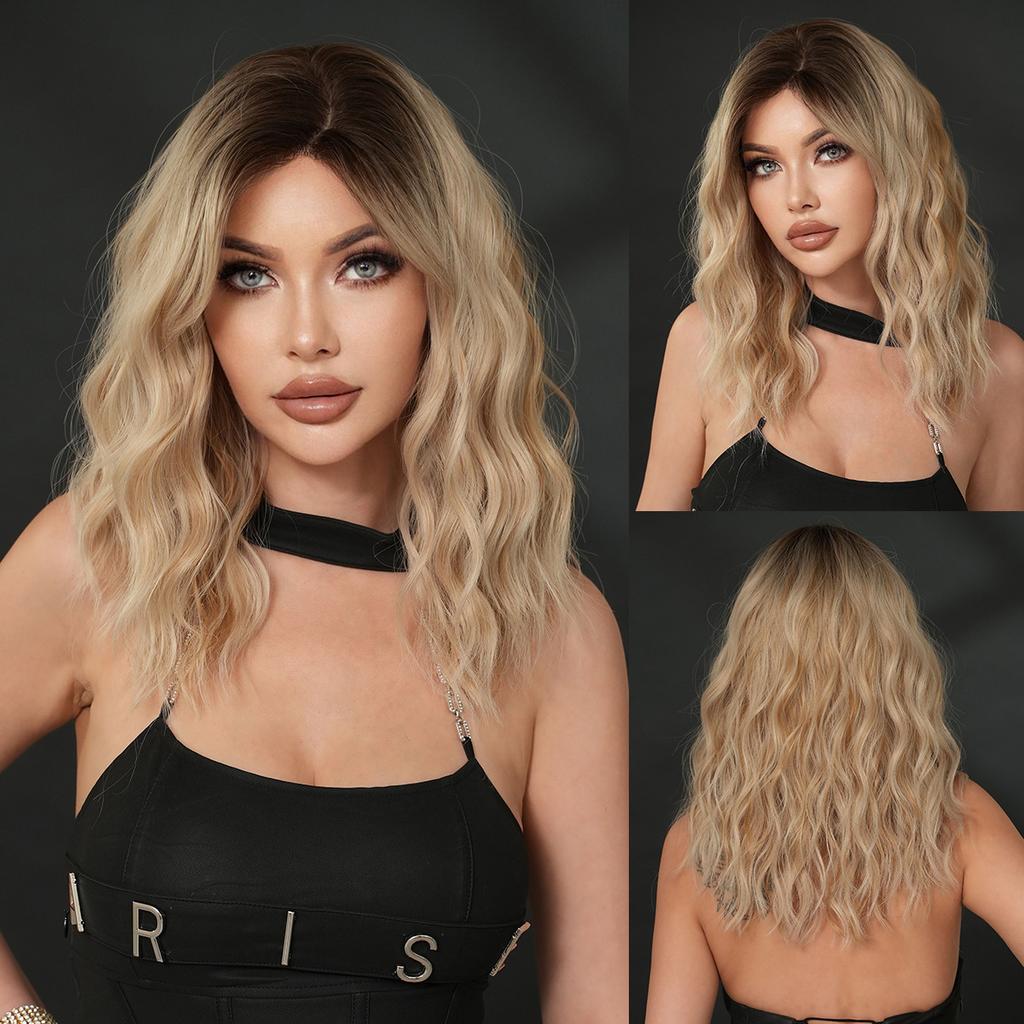 Gradient Blonde Small Lace Wig for Women - Short Curly Hair Natural Forehead Part, Voluminous Daily Quick Beauty, Fashion Full Cap