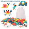 Diikamiiok 180piece Geometric Shape Wooden 3D Puzzles Board Children Montessori Games Educational Toys for Kids Jigsaw Puzzle