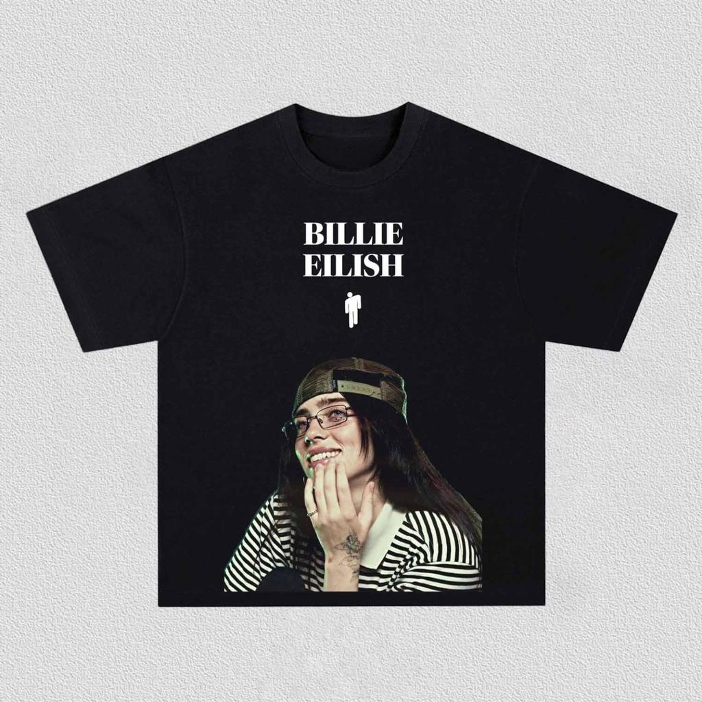 Billie Eilish portrait graphics 100cotton unisex shirt Y2k Oneck Short Sleeve Unisexs Womens fashion hiphop Tshirt fan gifts
