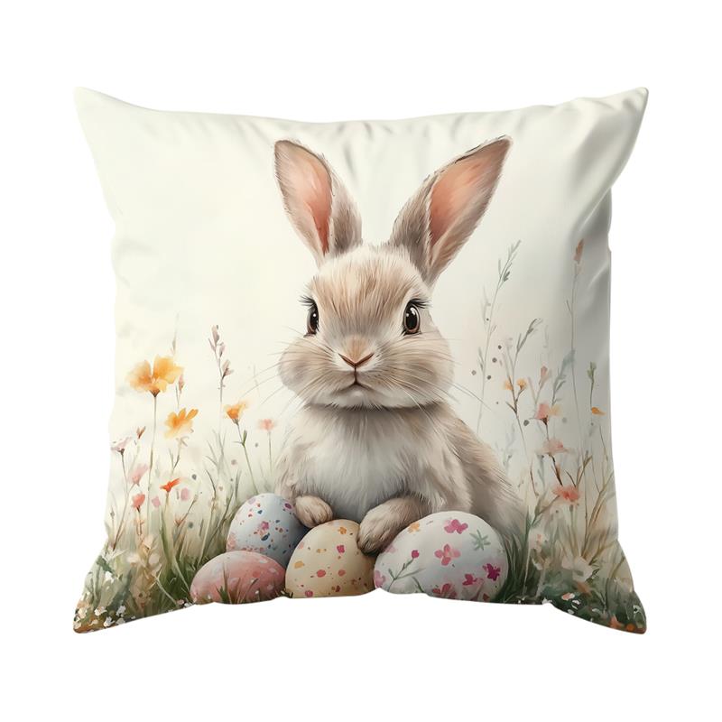 1 Pc Easter Day Cushion Cover Cute Bunny Eggs Pillow Cover Easter Rabbit Pillowcase Home Decorative Throw Pillow Case 45X45Cm