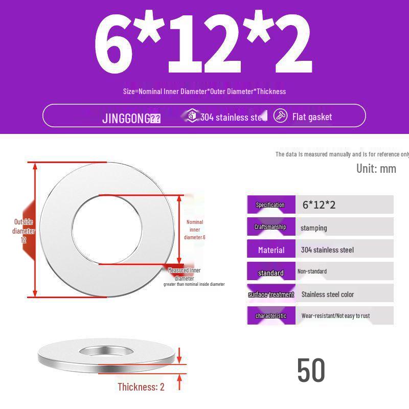304 Stainless Steel Thickened Flat Washer Spacer M4 M5 M6 M8