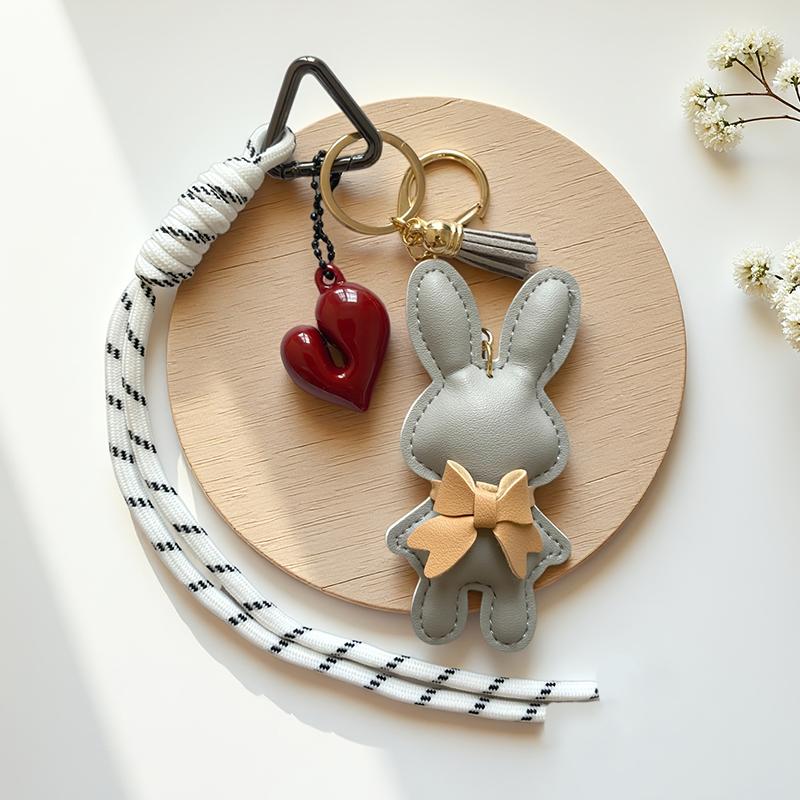 Bag Charm New PU Leather Bunny Decoration Key Holders Hanging Charm Solid Bag Pendant Accessories Gift