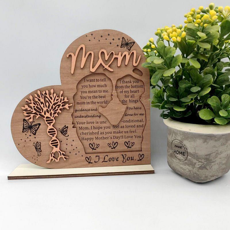 Mom Signs For Mothers Day Mothers Day Ornament Heart Shape Handcrafted Solid Wood Decoration For Farmhouse Kitchen Decor Desk