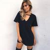 Women's Summer New Sexy V Neck Halter Cut Out Mini Dress Short Sleeve Solid Color Casual Club Party T-Shirt Dress
