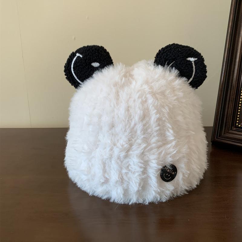 Cute Bear Plush Hat Female Thermal Knitted Hat Woolen Hat Big Head Circumference Autumn and Winter Student
