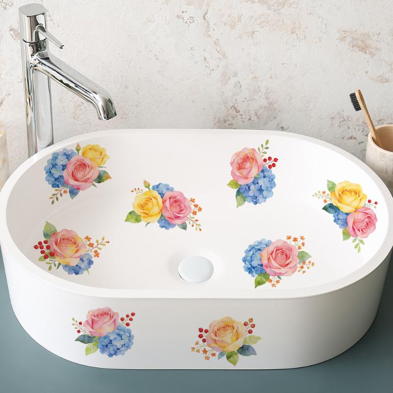 Floral Bathroom Sink Stickers Removable Self-Adhesive Waterproof Bathroom Toilet Decorative Sticker Bathtub Sticker Home Decor