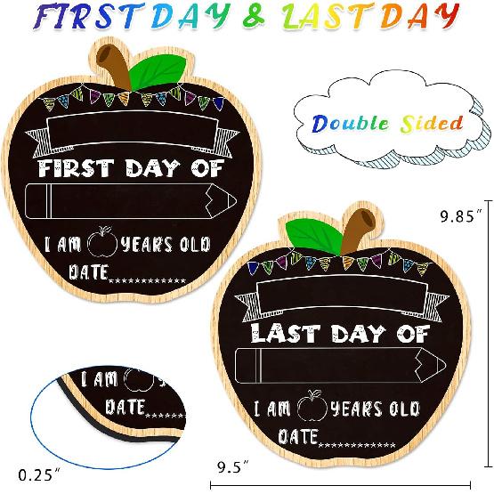 First & Last Day of School Chalkboard Sign - Double-Sided Back to School Board Sign for Kids Reble 1st Day of Preschool Pre-K Kindergarten Gifts for