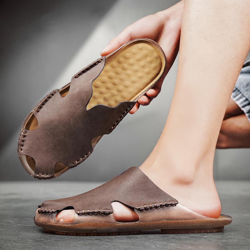 Fashion Durable Sole Slippers Suitable Outdoor Wear Half Drag Quick Dry Wading Aqua Shoe Flip-flops Slip on Flats Handmade Men's Sandals