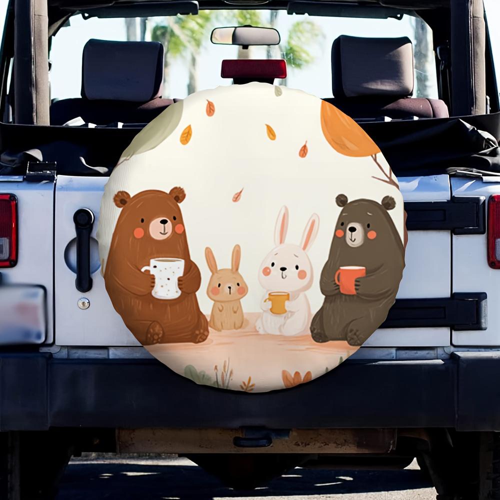 1pc Cute Animal Coffee Time Tire Cover - 2D Flat Printing, Durable Polyester Fabric, No Electricity Needed, Perfect For Gas Stat