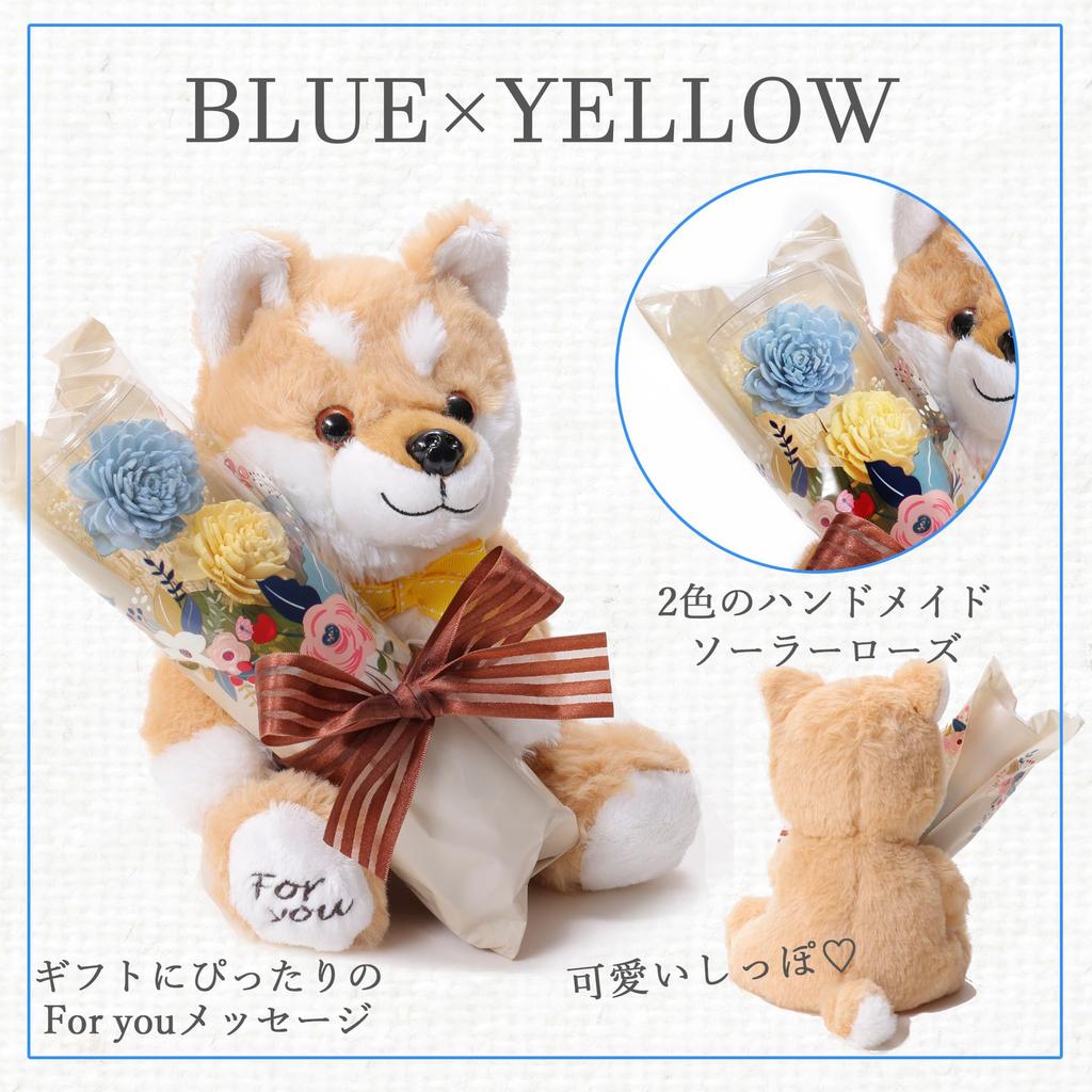 liLYS Preserved Flower Shiba Inu Plush Toy with Single Perfect Gift for and Birthdays Blue x épice Rose, Celebrations, Anniversaries, (Shiba Inu,