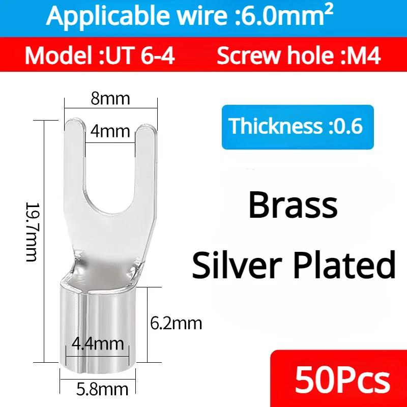 50PCS UT1.5 -10 Non-Insulated Ring Fork U-Type Terminal Tin-Plated Copper Terminals Assortment Kit Cable Wire Connector Crimp