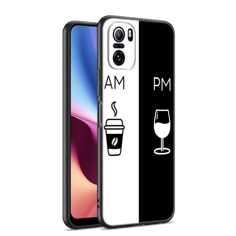 Coffee Wine Cup Phone Case For Xiaomi Mi POCO X3 NFC GT M4 M3 12 11T 10T Pro A3 11 Lite NE 5G 12X 11i F3 Soft TPU Black Cover