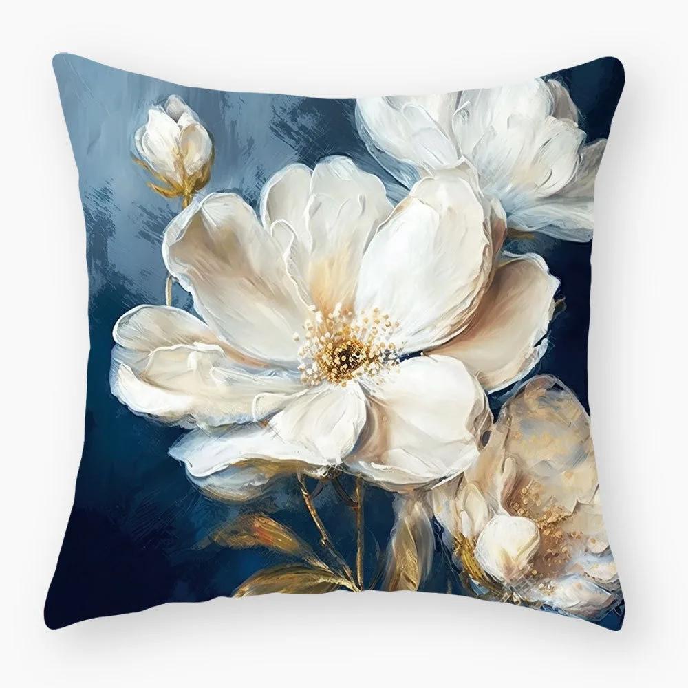 Luxuriöse Heimdeko Kissenbezug Retro Kunst Ölmalerei Stil Blumenmuster Büro Sofa Kissenbezug