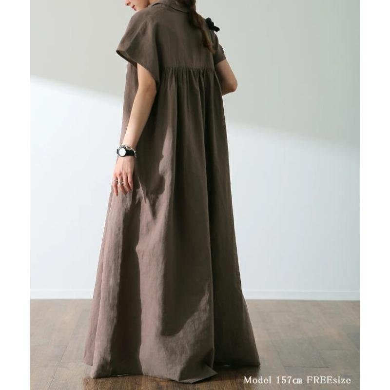 Women's Loose Fitting Pullover Short Sleeved Cotton and Linen Dress