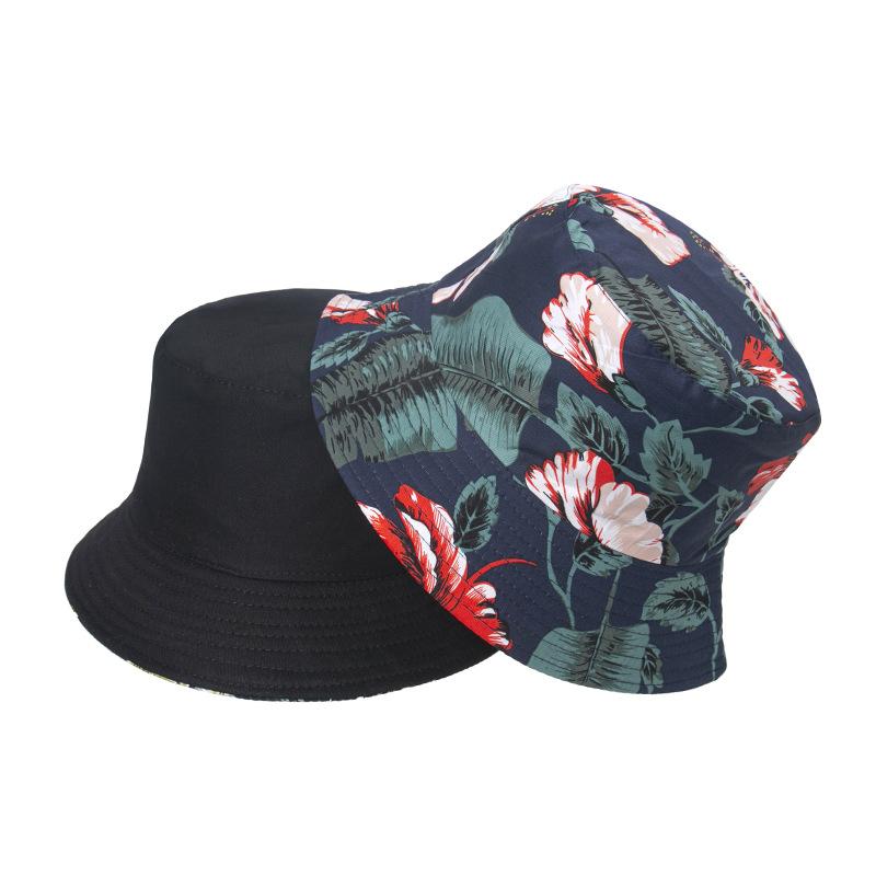 Style Tropical Black And White Leaf Flower Print Shade Doublesided Fisherman Hat