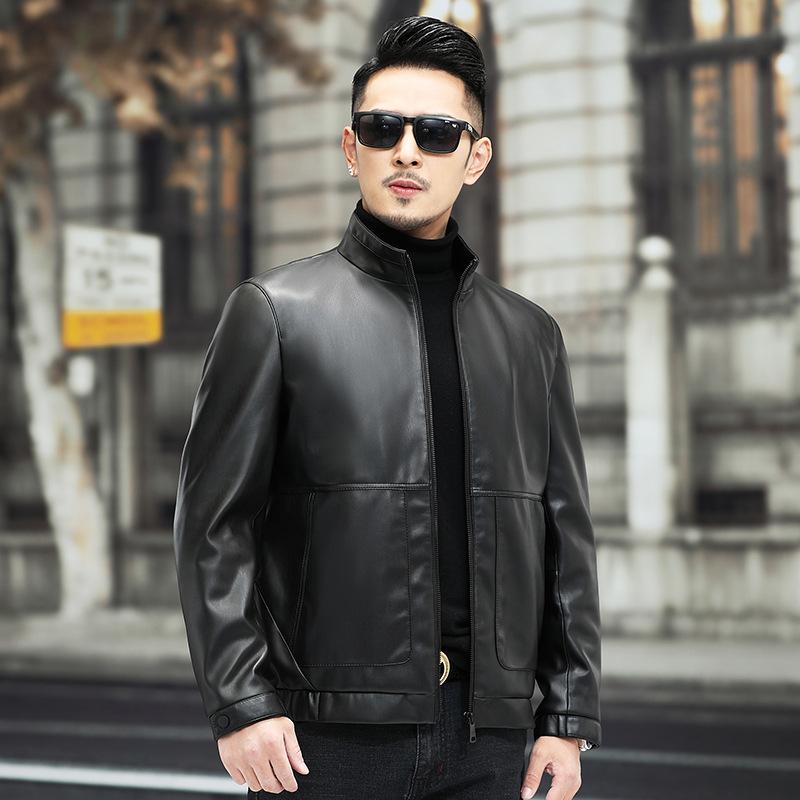 

Новое кожаное пальто из овчины, мужская весенне-осенняя кожаная куртка с бейсбольным воротником, мужская тонкая мягкая кожаная куртка, тренд XXL