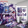 4Pcs K-Pop Demon Hunters Print Bathroom Set 180X180 Waterproof Shower Curtain With 12 Hooks, Floor Mat, Toilet Mat, U-Shaped Mat