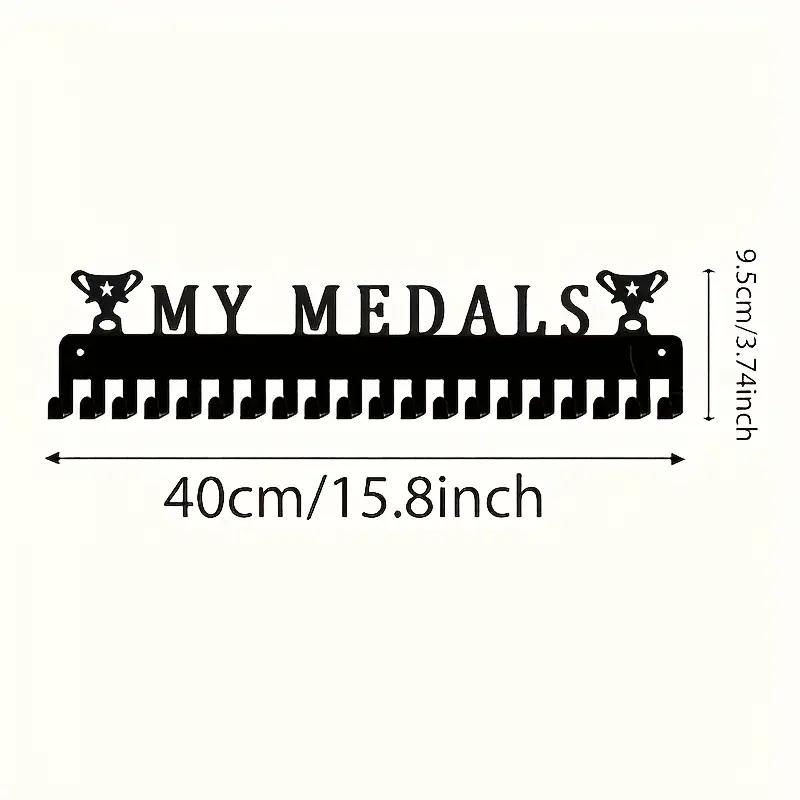 Metal Black Medal Display Rack Wall-Mounted Medal Hooks Holds 60 Medals For Running Football Baseball Awards Art Home Decor