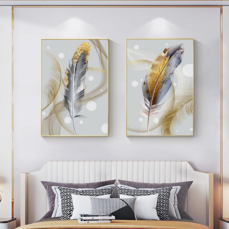 Abstract Gold Foil Feather Canvas Paintings Nordic Wall Art Posters and Prints Modern Living Room Bedroom Decoration Pictures