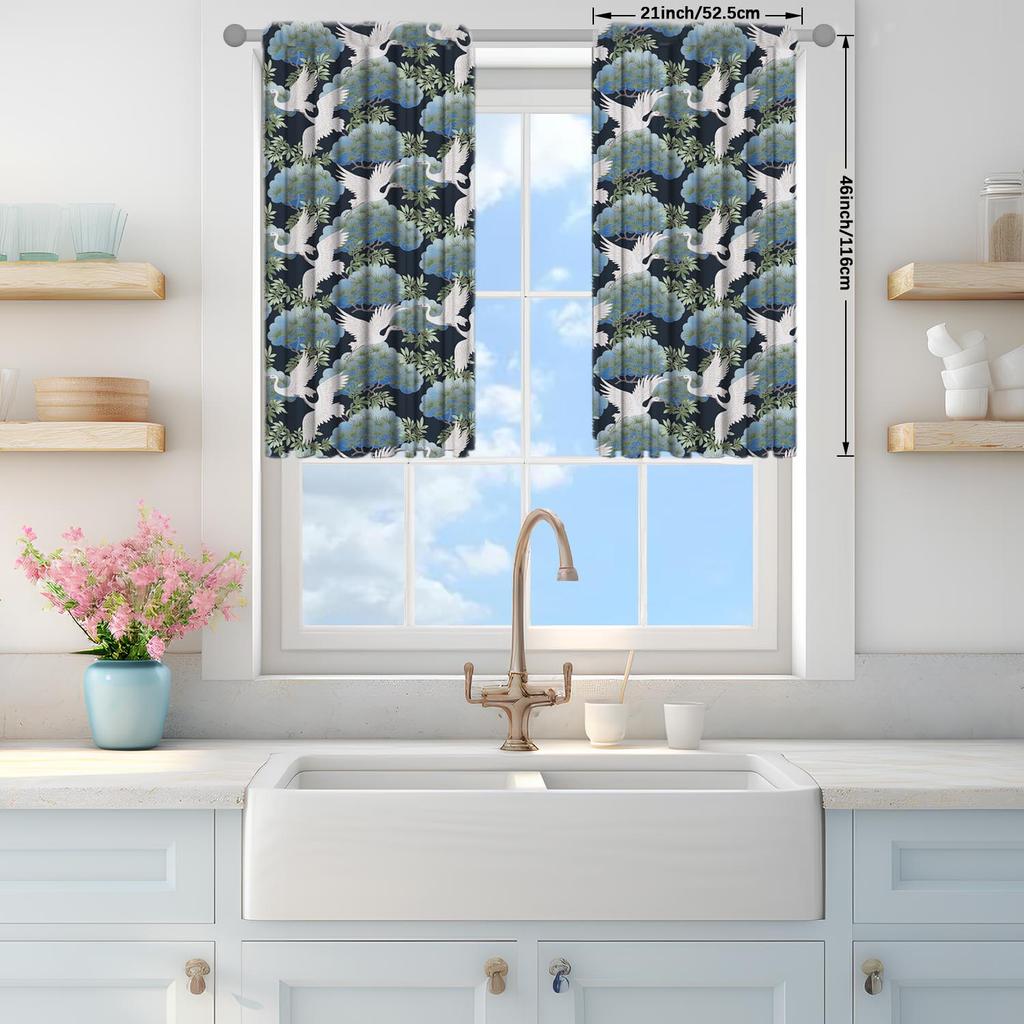 2pcs Japanese Style Hot-scalding Crane Curtains   Sunshade and Privacy-protecting Pole-style Curtains