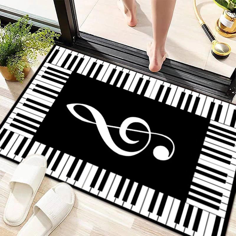 1Pc Piano keys music Printed circular carpet, home door mat, outdoor travel protection carpet A12