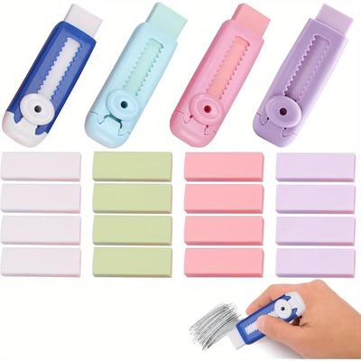4-teiliges ausziehbares Radiergummi-Stift-Set, rechteckiges Design, einstellbare Länge, doppelt verwendbar zum Schreiben und Malen