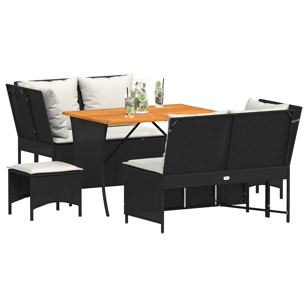 5 Piece Garden Sofa Set with Cushions Black Poly Rattan