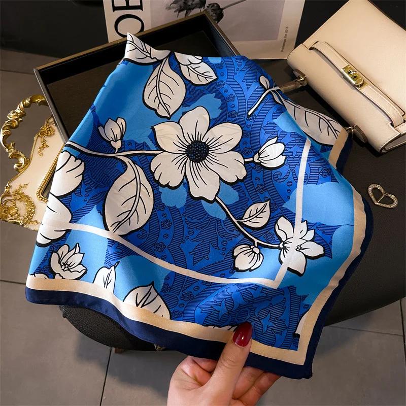 

Модные шарфы для женщин, шаль с принтом, шелковый атласный хиджаб, шарф, женская бандана 70*70 см, роскошные брендовые квадратные платки, шарфы для женщин 70x70cm