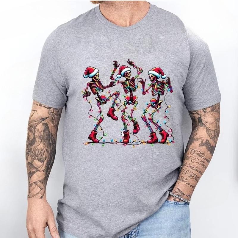 Mens Cotton Fun Christmas Celebration Merry Christmas Print Soft Comfortable Street Hip Hop Everyday Short Sleeve Round Neck
