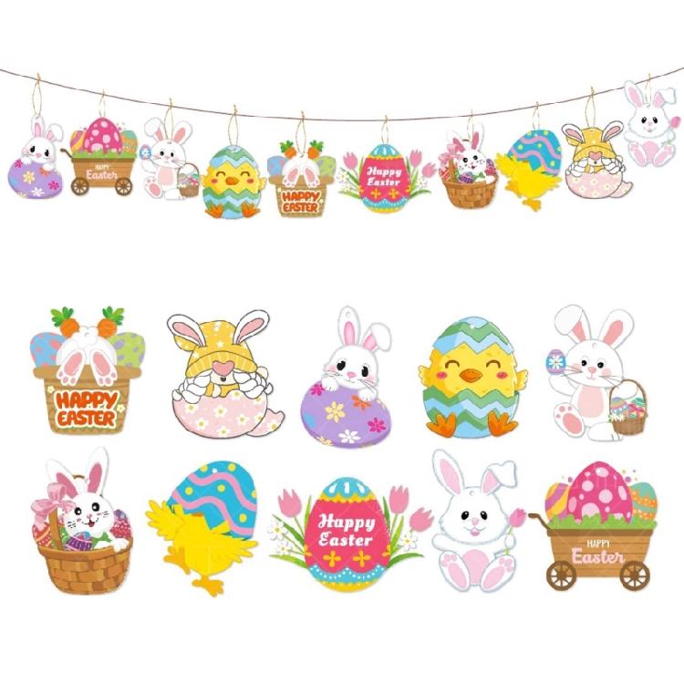 10pcs Easters Eggs Bunnys Hanging Pendants Holiday Decoration Paper Hangings Stylish Photo Shoot Props for Children