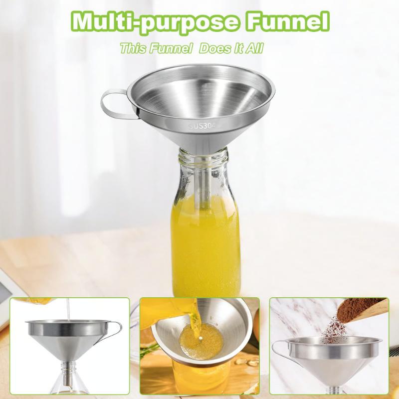 304 Stainless Steel Funnel Filter Set Rust Resistant Food Grade Wide Mouth for Kitchen Canning Liquid Transfer Home Baking Use