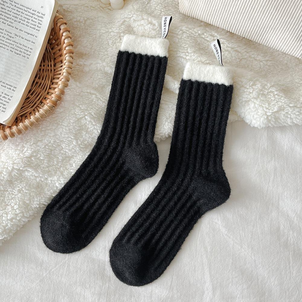 

Утолщенные плюшевые теплые кашемировые носки средней длины, носки для сна, удобные плюшевые носки, осень чёрный