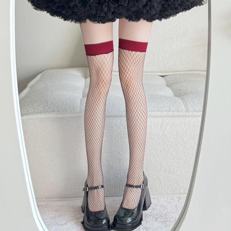 Sexy Black Edge Fishnet Socks Black Silk Skin Silk Trend Knee Socks Stockings Women'S Socks Mesh Socks