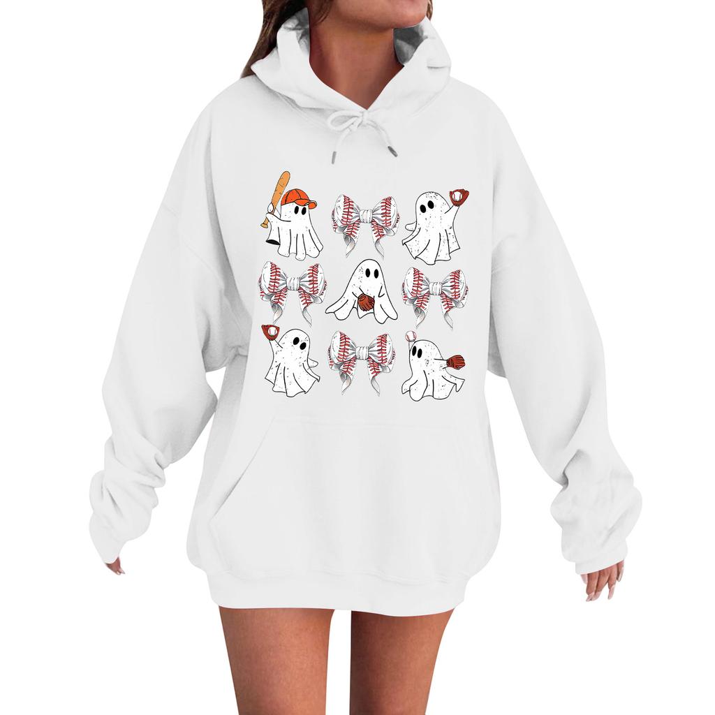 Women's Casual Fashion Comfortable Round Neck With Hood Long Sleeve Halloween Print Warm Sweatshirt