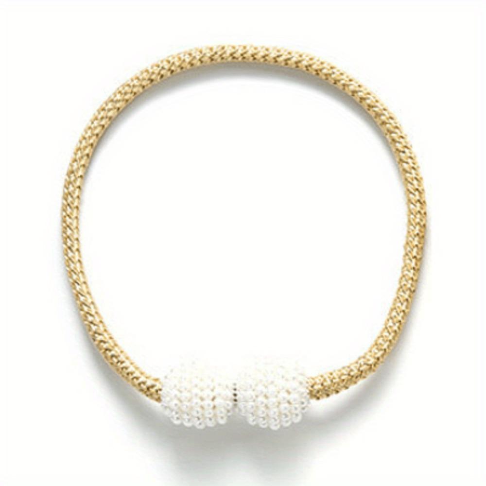 

2 шт. Магнитные подхваты для штор, пряжка для штор в виде шарика с искусственным жемчугом, плетеные зажимы, ремни для удержания штор и портьер золотой