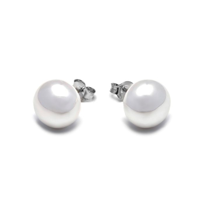 Boucles d'oreilles Luxenter en argent 925 avec perle blanche finition en rhodiée - Diamètre 12 mm - Nandi