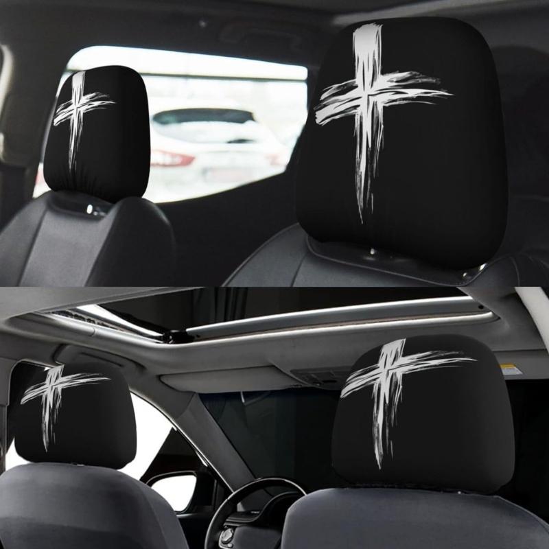 Comfortable Car Headrest Cover Halloween Skull Print Universal Automotive Accessories Removable Headrest Protector Cover
