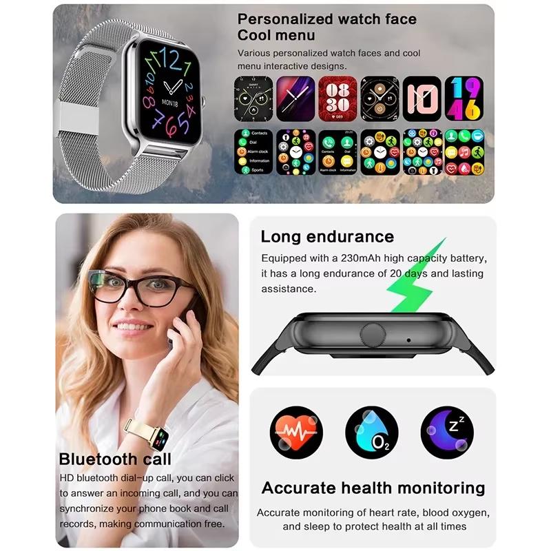 Smart Watch  New 2.01 Inch Full Touch Screen Heart Rate Tracker Bluetooth Call Sport Smartwatch For Men Women