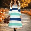 Halloween Women's Stripes Print Midi Dress A Line Dress Vacation Casual Daily Regular Fit  Long Sleeve V Neck Black  Spring Fall