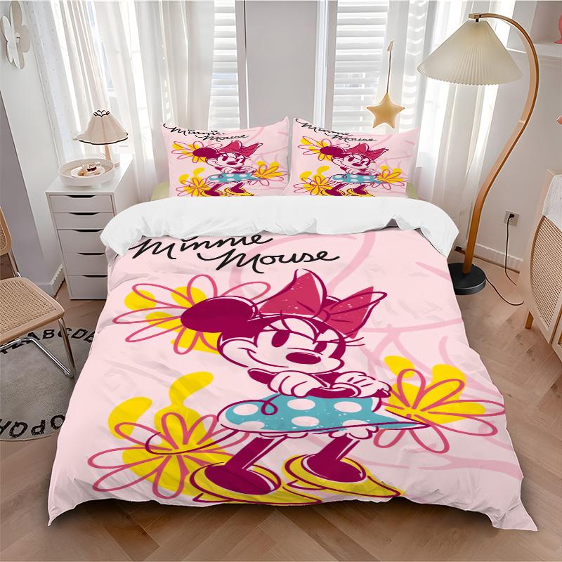 Minnie Mouse Floral Adventure Print 3Pcs Bedding Setduvet Cover With 2 Bedropillowcase Home Birthday Gift