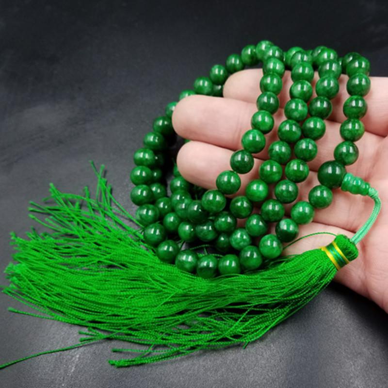 Emerald Green Jade Buddhist Prayer Beads Bracelet - 108 Round Beads 6mm Round Beads, 108 pieces