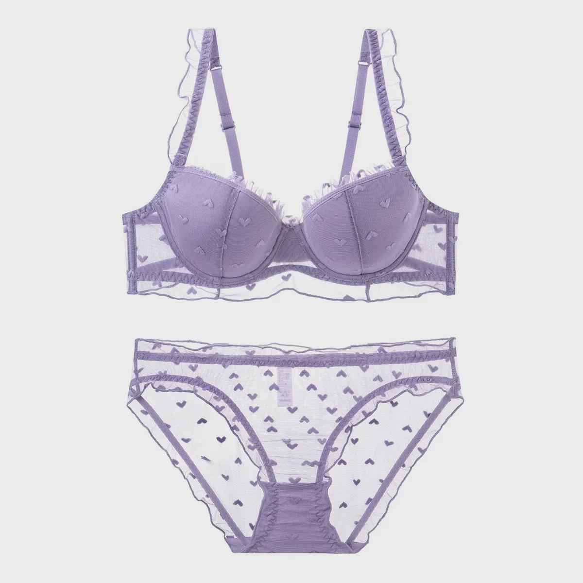

Элегантный комплект нижнего белья из французского кружева - Сексуальный пуш-ап бюстгальтер с подходящими трусиками 90C фиолетовый