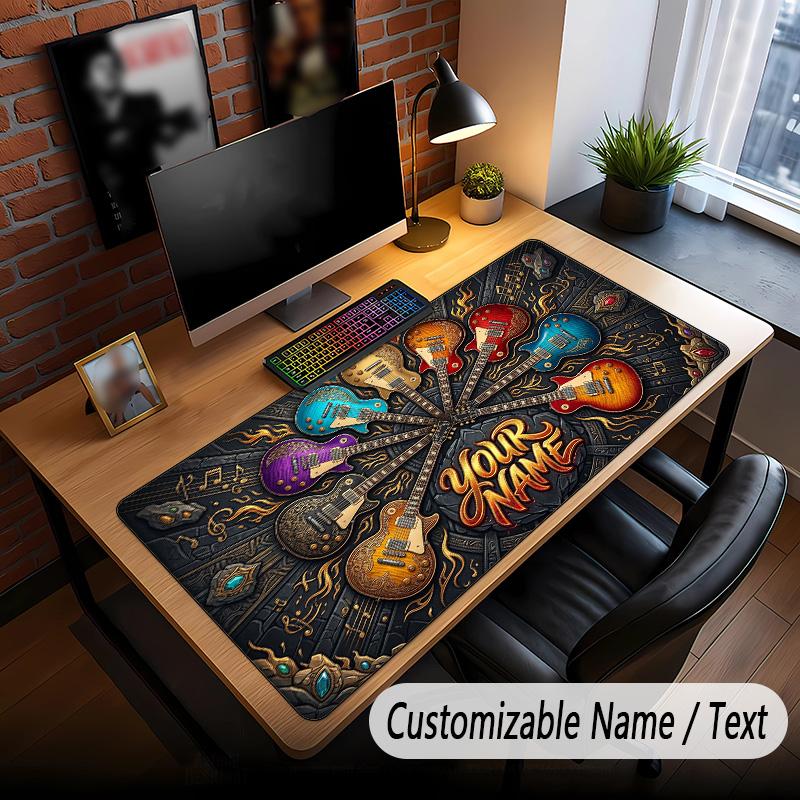 Music Guitar Theme Custom Mouse Pad Personalized With Name Text Customized Desk Mat For Office Home Decor