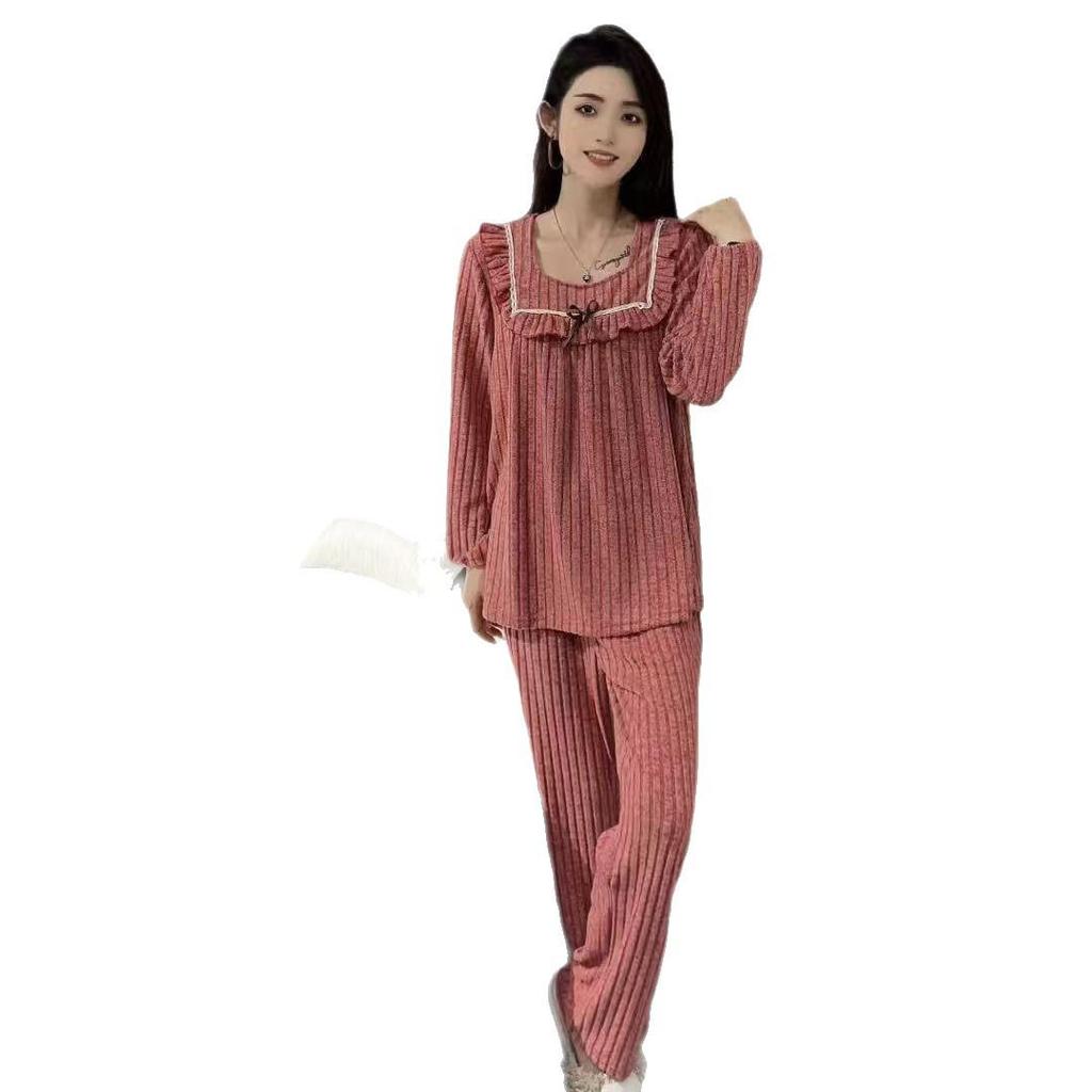 One-Piece Women's Corduroy Square Neck Pajama Set - Autumn Style